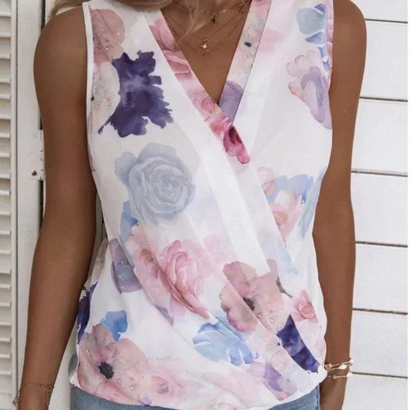 Floral Print V Neck Chiffon Blouse - Picture 2 of 8